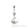 316L SURGICAL STEEL OPAL MOON BUTTERFLY DANGLE BELLY BUTTON NAVEL RING 